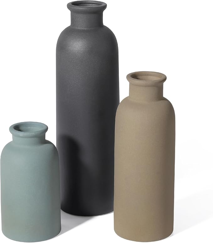 Small Ceramic Vase Set of 3, Boho Modern Flower Vase Room Decor, Farmhouse Decor by GUKJOB