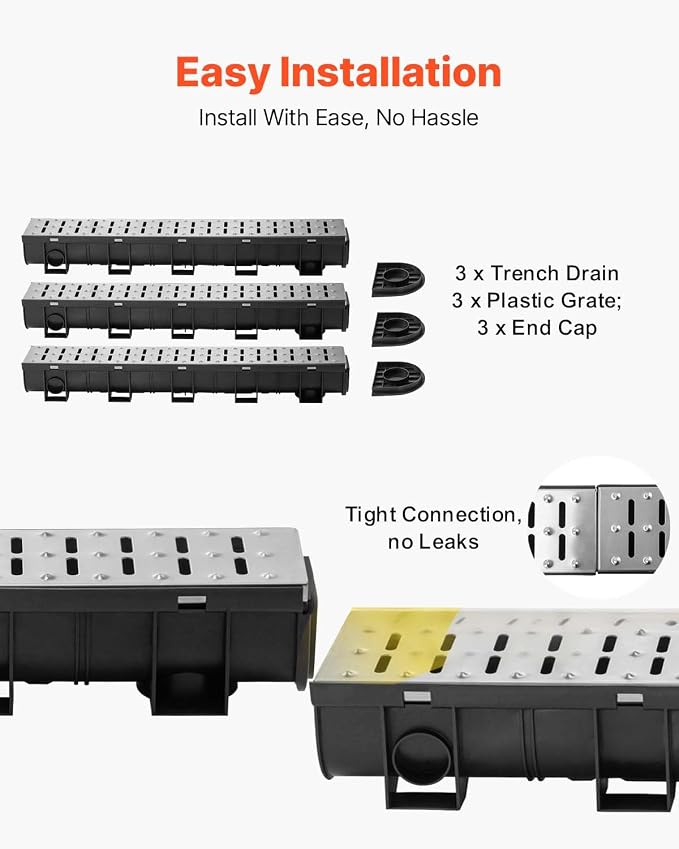 VEVOR Trench Drain System 3 Pack, Channel Drain - Image 3