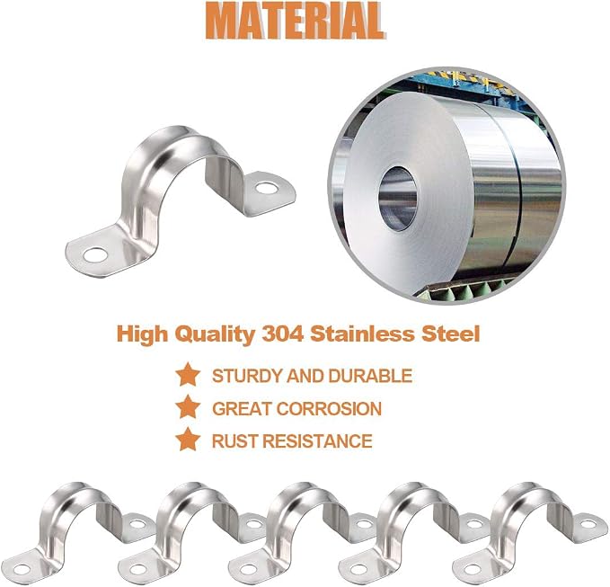 3/4inch Two Hole Strap U Bracket Stainless Steel Tube Strap Tension Clip - Image 3