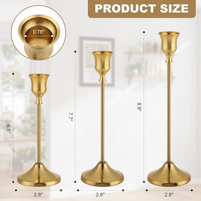 Candlestick Holders 4 Sets, Brass Gold Candle Holders - Image 2