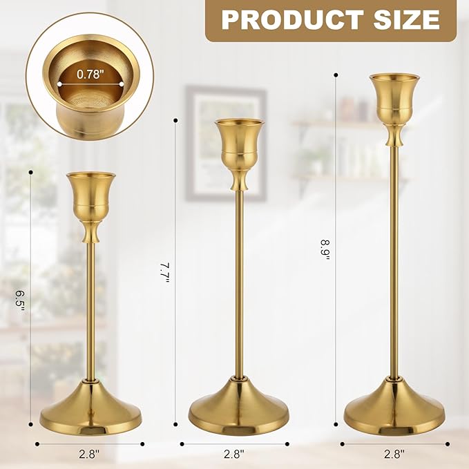 Candlestick Holders, Brass Gold Candle Holders - Image 2