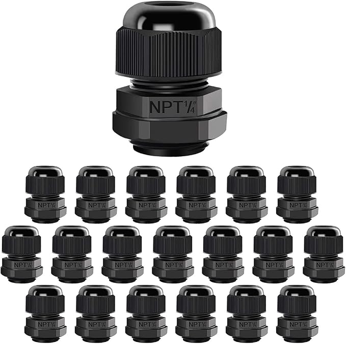 20 Pack NPT 1/4" Cable Glands Waterproof Adjustable 4-8mm Cable Connectors by LeMotech