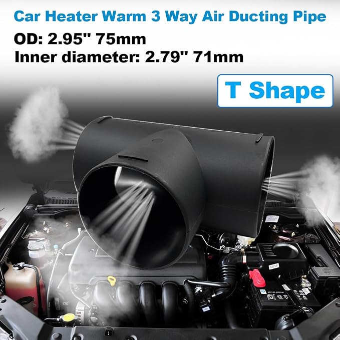 75mm Car Heater Warm 3 Way Air Ducting Pipe, Universal T Shape Outlet Connector - Image 2