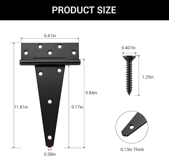 HOME MASTER HARDWARE 10" Heavy Duty Gate Hinges, 6 Pack T Strap Hinges | Steel - Image 4