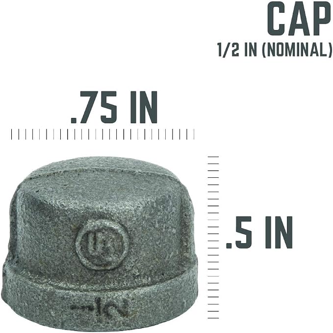 1/2" Cap Fitting, PIPE DECOR Black Malleable Iron Fittings Fit Standard 1/2 - Image 2