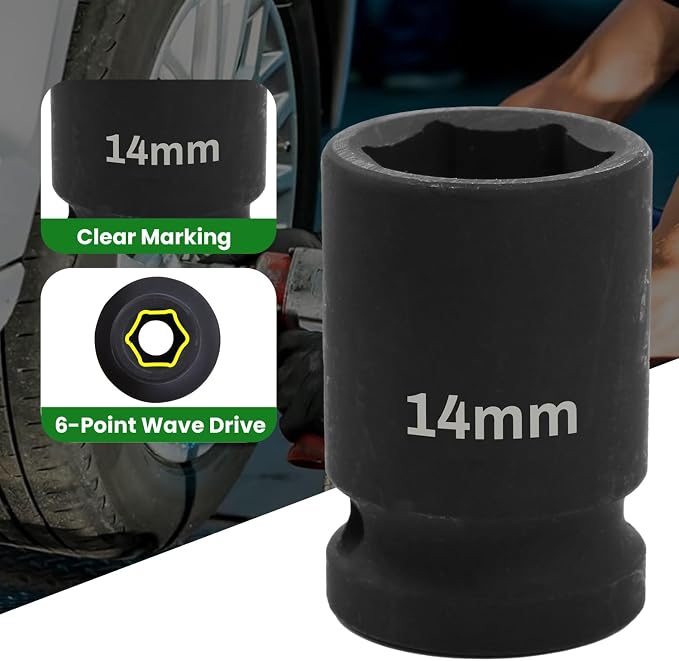 1/2" Drive 14mm Deep Impact Socket, 6 Point Chrome Molybdenum Steel Heavy Duty - Image 3