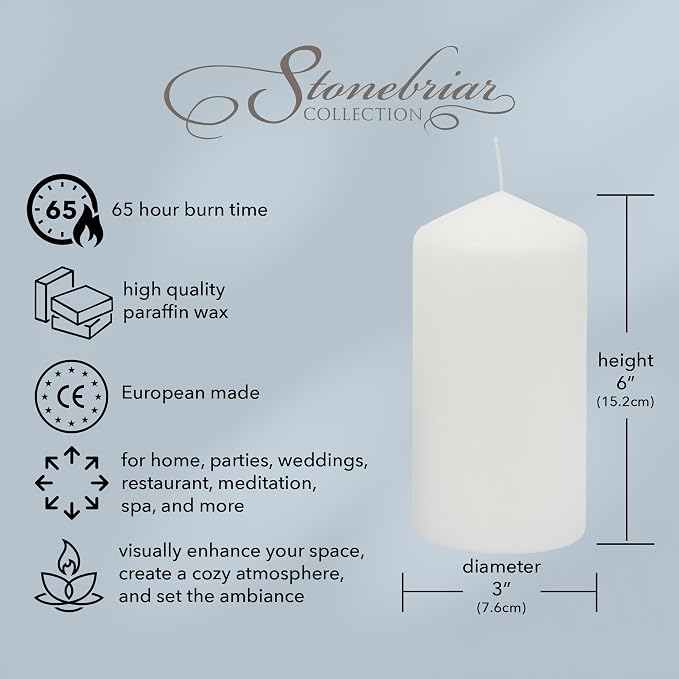 Stonebriar 3 Pack Tall 3 x 6 Inch 65 Hour Long Burning Unscented White Wax - Image 11