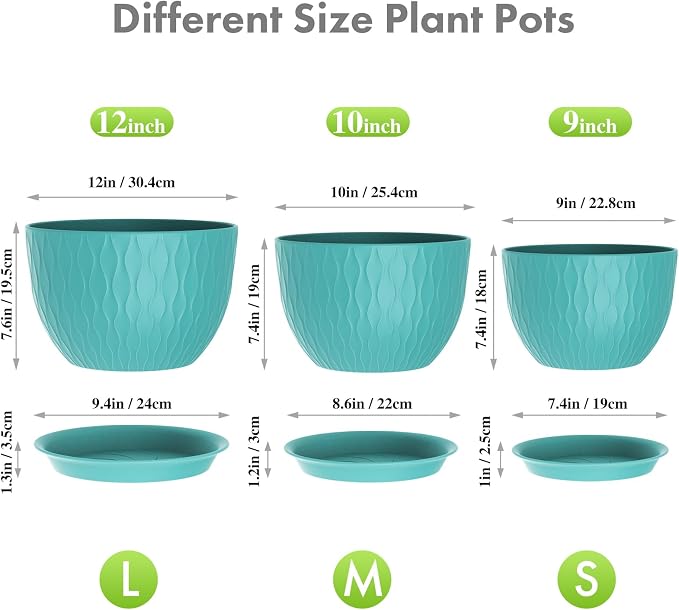 Meowell Large Plant Pots 12/10/9 inch, 3 Pack Big Flower Pots - Image 2