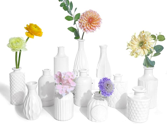 UPBUD White Glass Bud Vases Set of 12, Small Vases by UPBUD