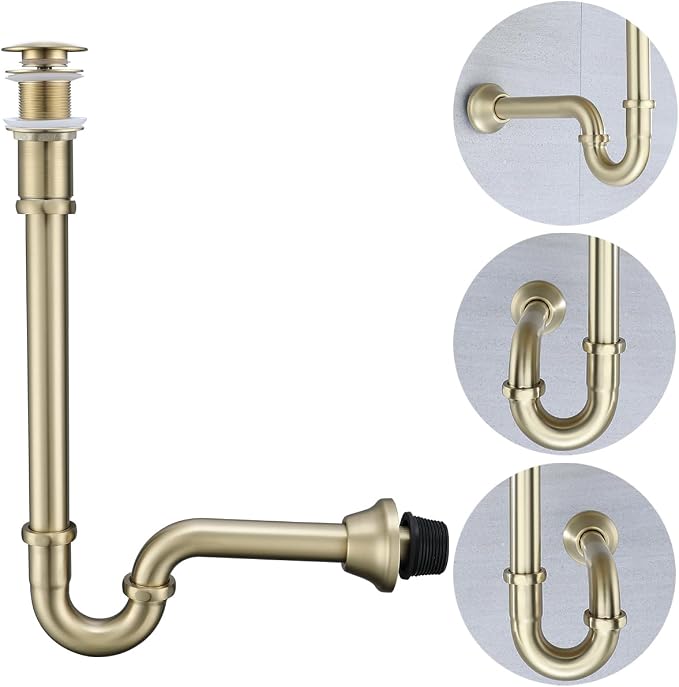 RANDOM Brass P Trap with Bathroom Sink Stopper Kit Without Overflow, Brushed by RANDOM