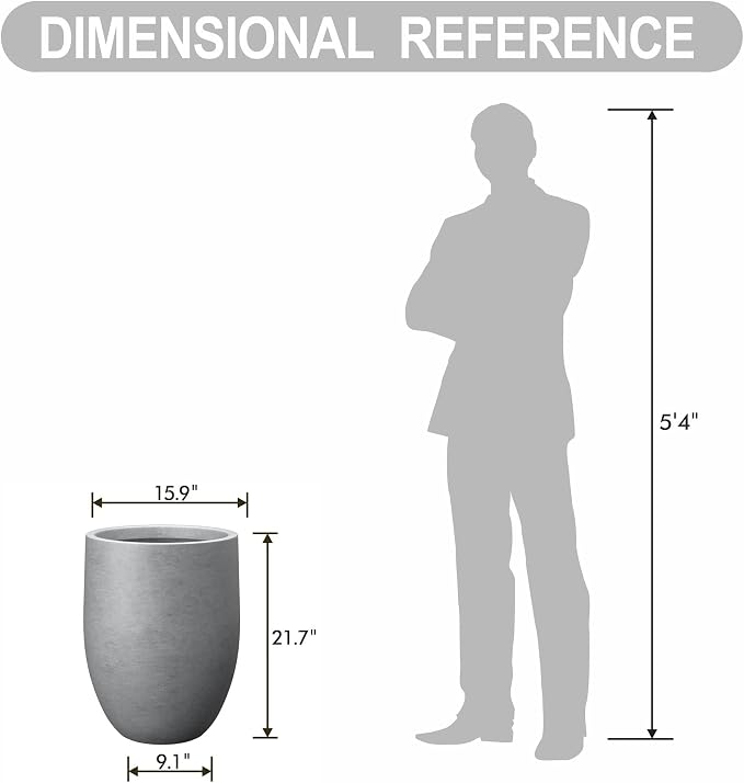 Kante Large Round Bullet Pale Gray Concrete Planter 21.7" Tall, Outdoor | - Image 7