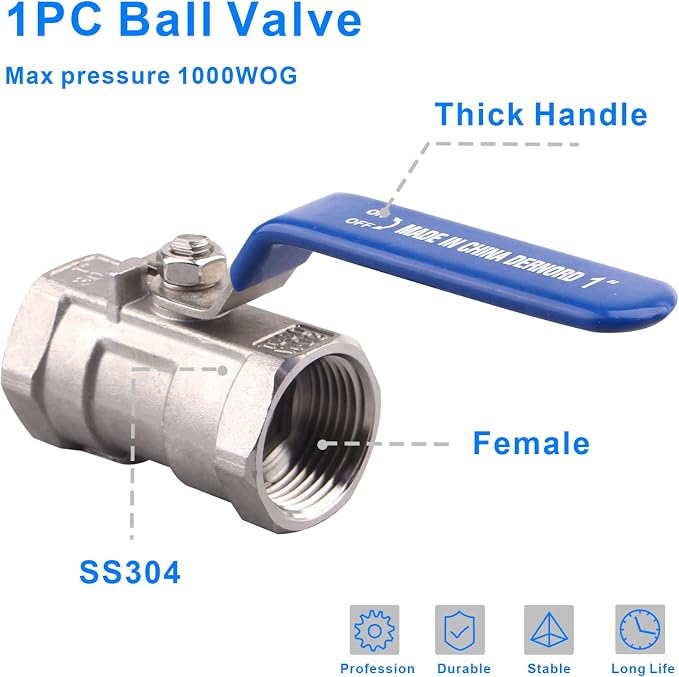 DERNORD Stainless Steel Ball Valve 1PC Type 1 Inch NPT Standard Port - Image 3