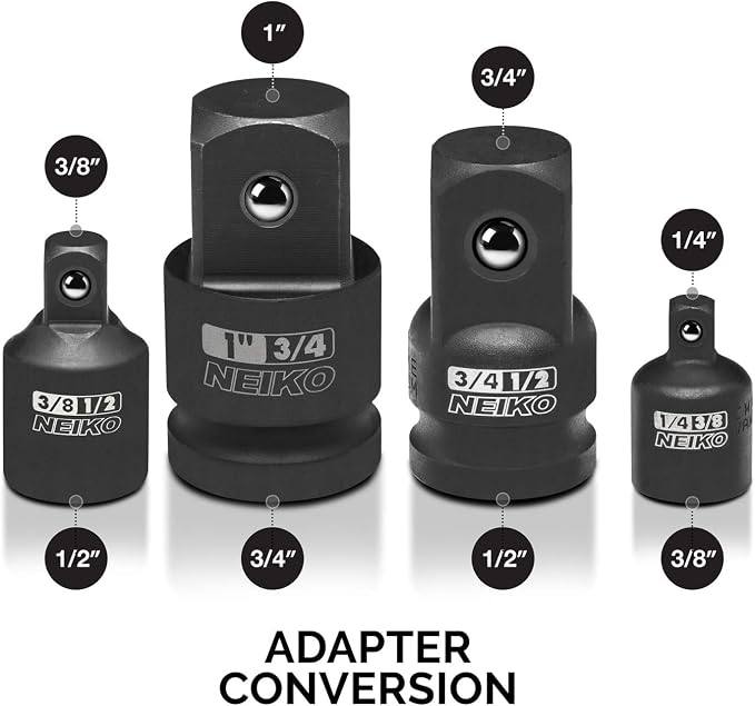 NEIKO 30223A 8 PC Impact Socket Adapter Set, Standard SAE Size, Cr-V Steel - Image 4