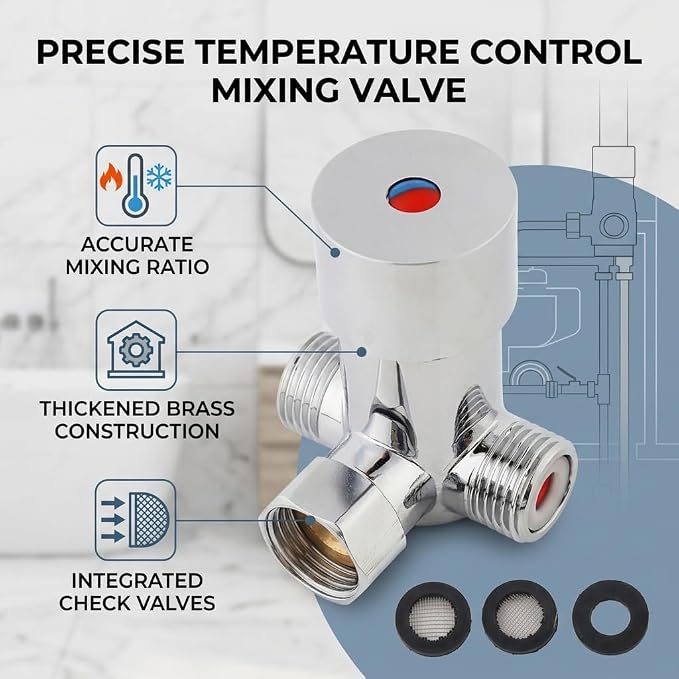 Water Mixing Valve, G1/2 Hot Cold Water Mixing Valve Thermostatic Mixer - Image 5