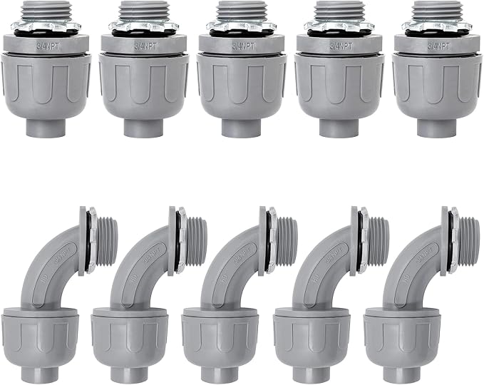 10 Pack 3/4 Inch Liquid Tight Connectors by Feotech