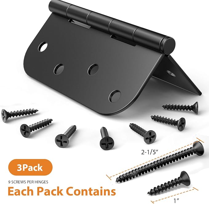 3 Pack Matte Black Door Hinges 4 Inch, Heavy Duty Exterior Hinges - Image 2