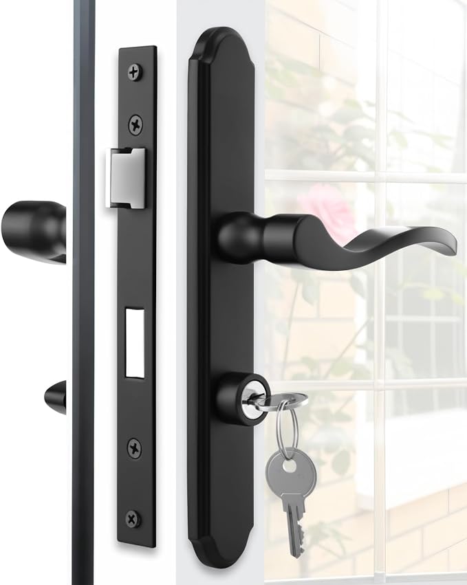 MaxxGeek Flat Slot Storm Door Handle Complete Set, Mortise Keyed Lever Mount by MaxxGeek