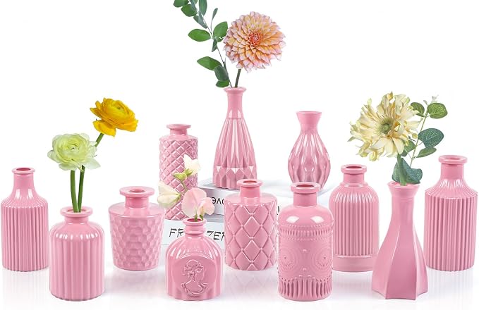 UPBUD Baby Pink Glass Bud Vases Set of 12, Mini Vase by UPBUD