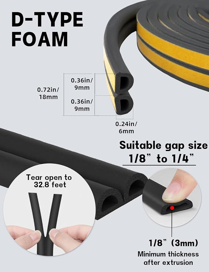32.8 Ft Weather Stripping Door Seal Strip, Self Adhesive Door Soundproofing D - Image 3