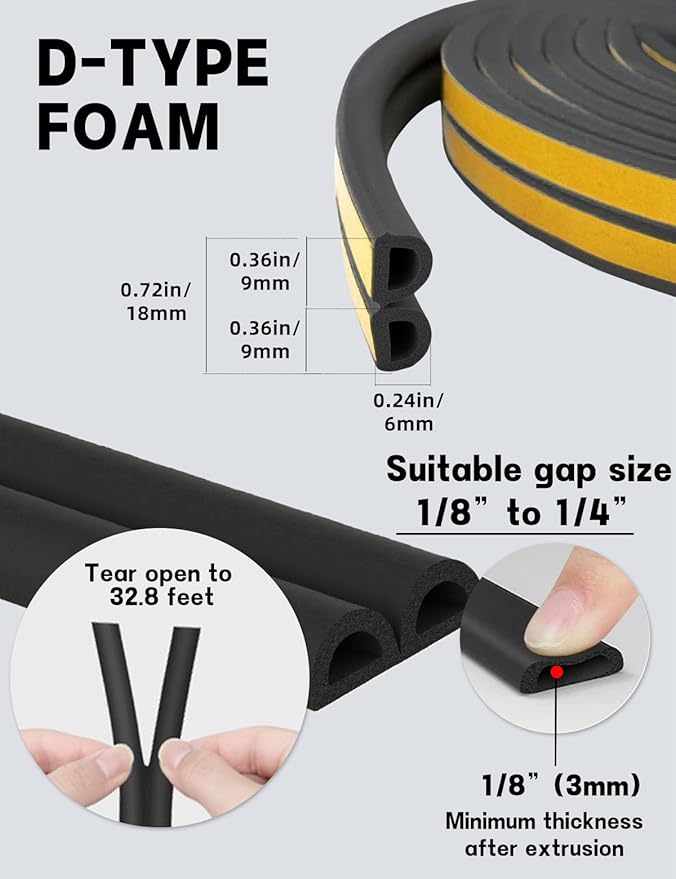 32.8 Ft Weather Stripping Door Seal Strip, Self Adhesive Door Soundproofing D - Image 3