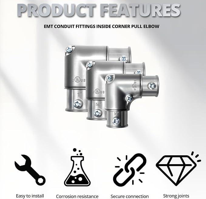3/4 Inch EMT Conduit Fittings Inside Corner Pull Elbow, 5 Pack | Zinc Die-Cast - Image 5