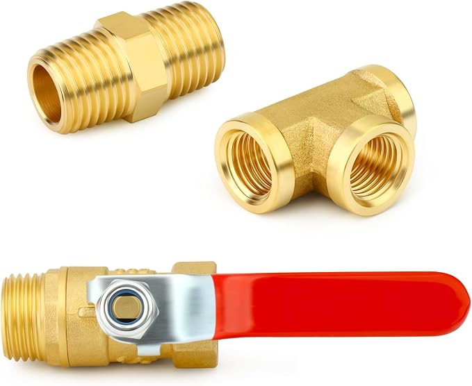 GASHER 6PCS 1/2 Inch NPT Brass Pipe Fitting, Ball Valve, Barstock Tee Brass - Image 7