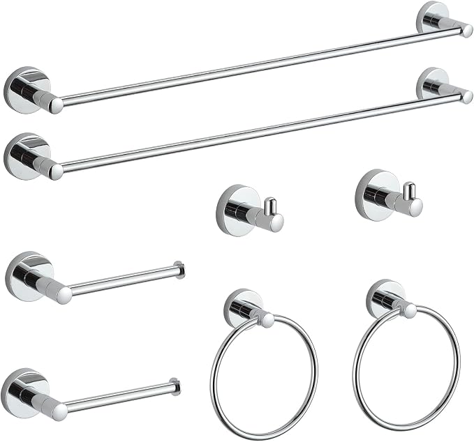 BGL Bathroom Hardware Set Chrome Bathroom Accessory Set Towel Bar 8 Pieces Set by BGL