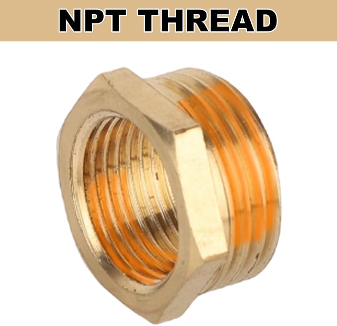 9pcs Brass Reducer Hex Bushing, 1/2" NPT Male to 3/8" NPT Female Adapter | - Image 3