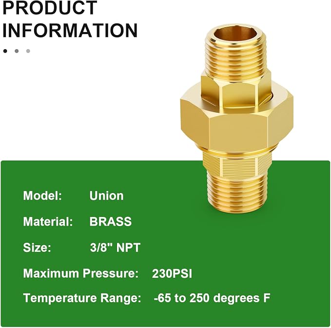 2PCS Brass Union，3/8" NPT Male x 3/8" NPT Male Brass Pipe Fitting - Image 4