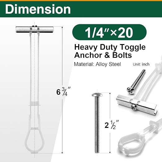 15PCS 1/4"-20 Toggle Bolts for Drywall, Metal Strap Anchors | Up to 260 lb load - Image 2