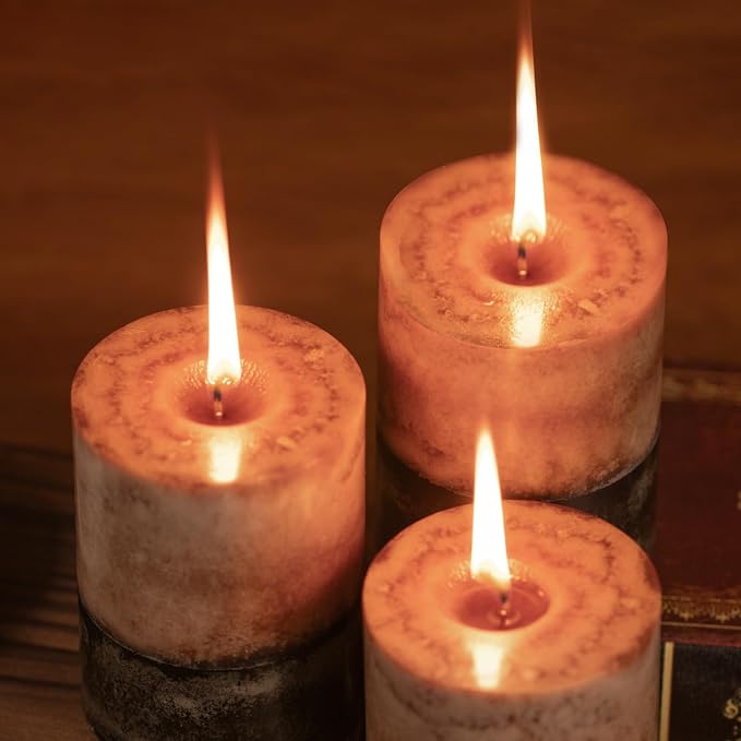 KONNI Layered Pillar Candles Set of 3, 2.8"x 4" Table Decor Coffee | - Image 6