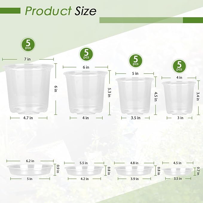 FUIJOL 4/5/6/7 Inch Clear Nursery Pots - Image 2
