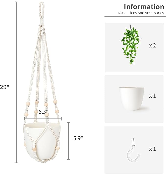 Mkono Fake Hanging Plant, Macrame Hanger - Image 5