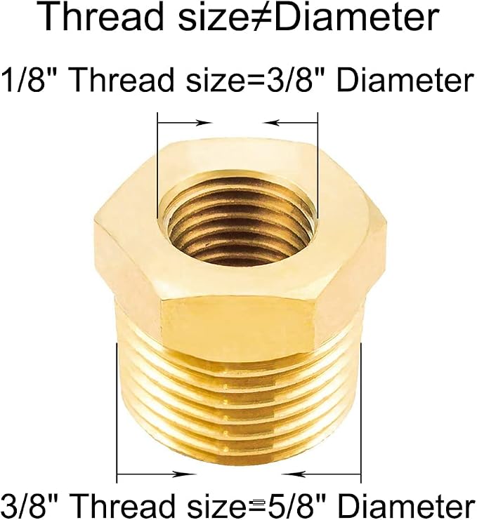 Joywayus 5Pcs Brass Reducing Hex Bushing 3/8" NPT Male to 1/8" NPT Female | - Image 2