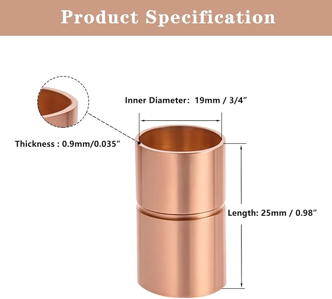 Straight Copper Coupling Fittings, 3/4 Inch Copper Pipe Welding Joint Connector - Image 2