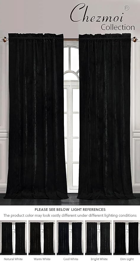 Chezmoi Collection Lux Black Crushed Velvet Curtains 2 Panel Set - Image 6