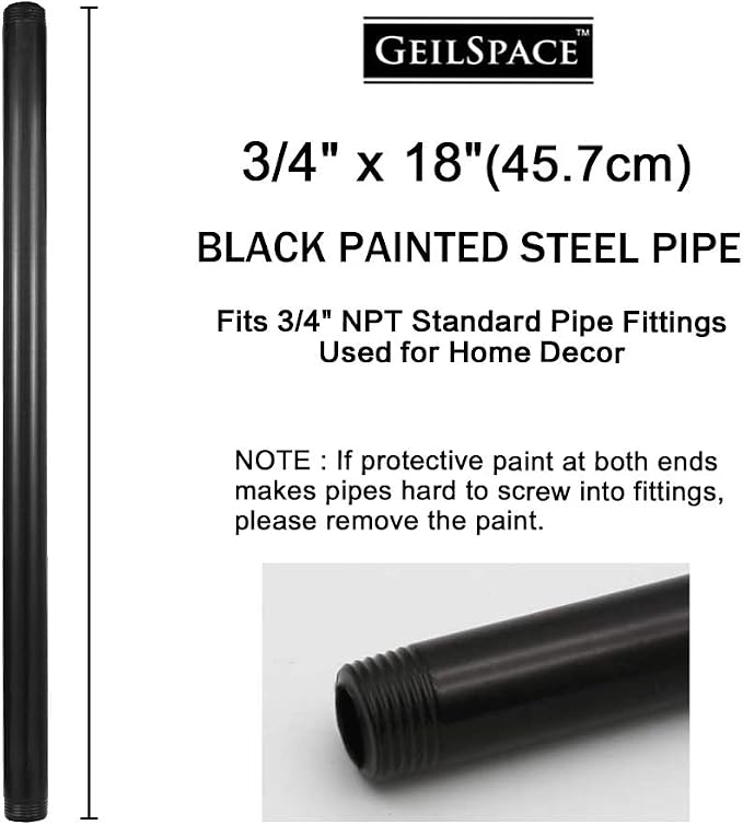 6 Pack 18" Pre-Cut Black Metal Pipe, Industrial Steel Fits Standard Three - Image 2