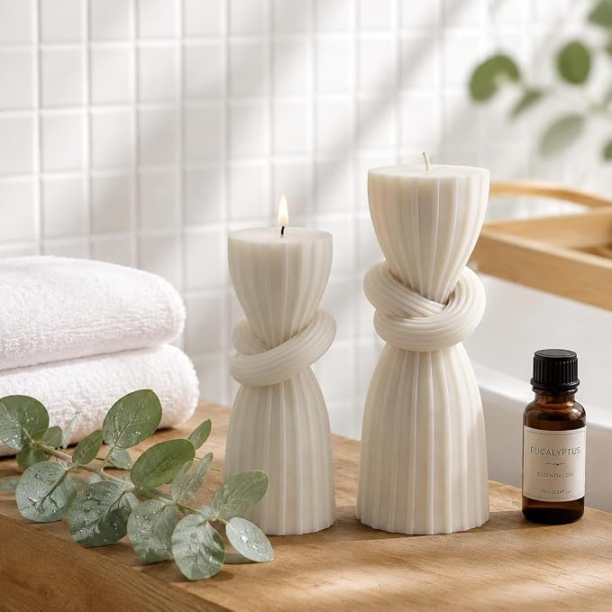 2 PCS Nordic Knot Pillar Candle Handmade Pillar Scented Soy Wax, room & Table - Image 3