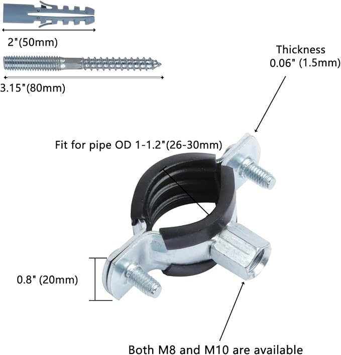 6 PCS Split Ring Pipe Hanger, Heavy Duty Adjustable Pipe Bracket Clamp - Image 2