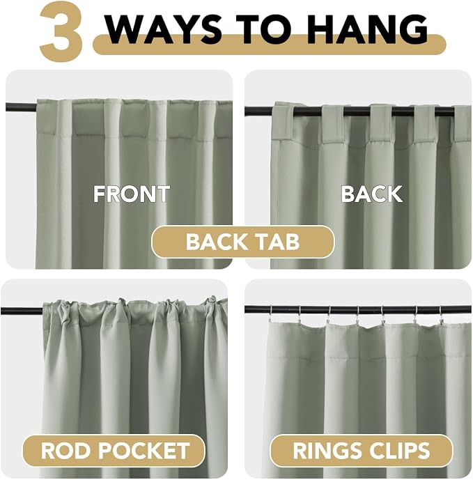 H.VERSAILTEX Back Tab Sage Green Curtains 102 Inch Long - Image 4