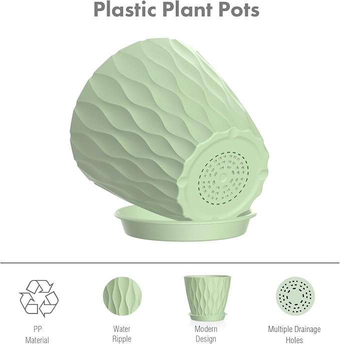 Meowell 6 inch Plant Pots, 5 Set Water Ripples Flower Pots - Image 4