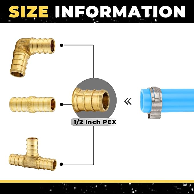 130 Pack Foskan 1/2 Inch PEX Barb Crimp Fittings Set | 10 Pieces Each:Elbow - Image 2