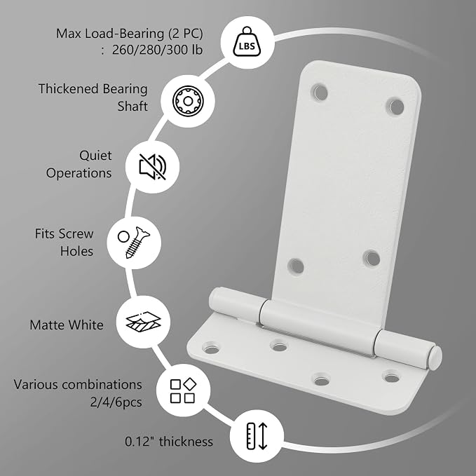 4 Pack 6" Door Hinges, 280 Lbs Capacity Heavy Duty Gate Hinges | Matte white - Image 3