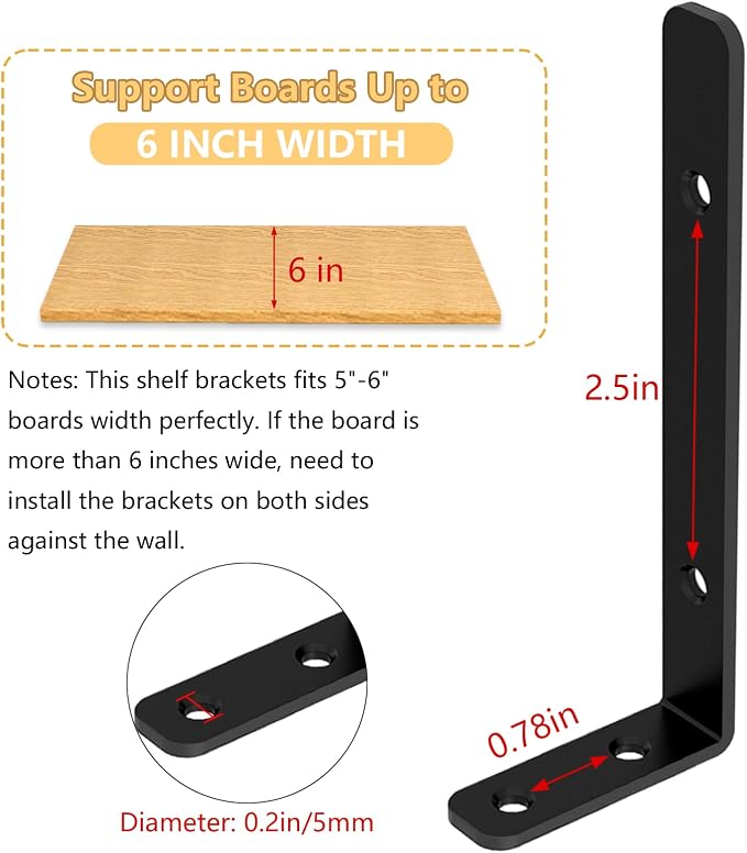 LSK 6PCS L Bracket, L 5"×H 2" Shelf Support Bracket, Max Load :42lb, Joint - Image 4