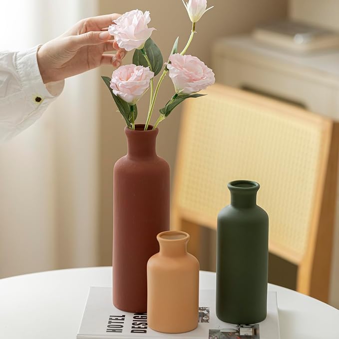 Modern Ceramic Vase Set of 3, Neutral Colors, Decorative Bottles - Image 2