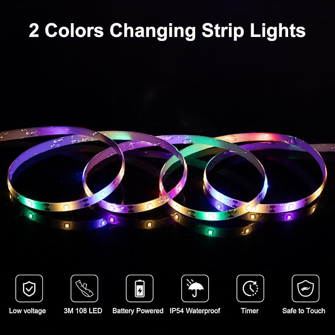 echosari LED Strip Lights Battery Operated, 10Ft 108 LED Dual Color Changing - Image 3