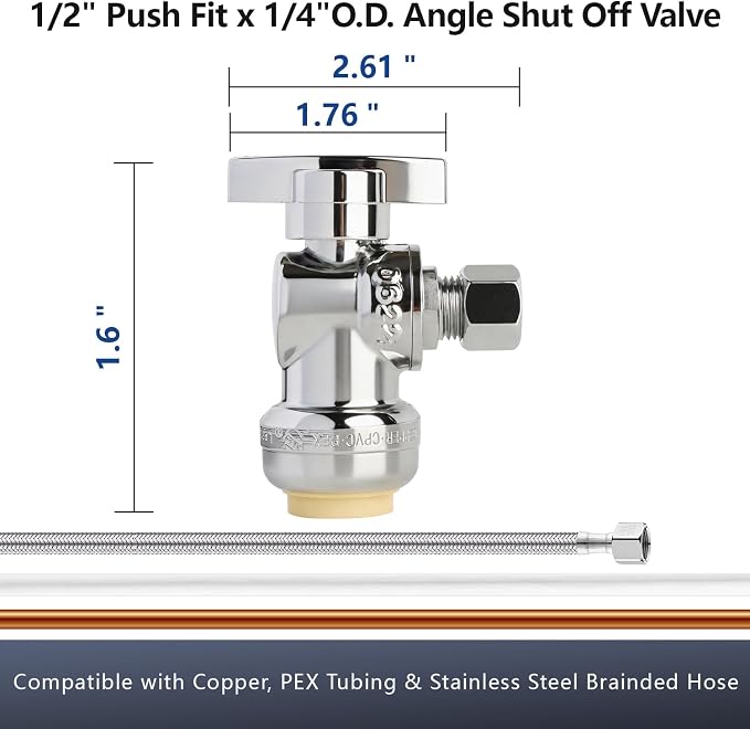 WiseWater Push Fit Angle Stop Valve 1/2" Push x 1/4" Compression Shut Off | - Image 6