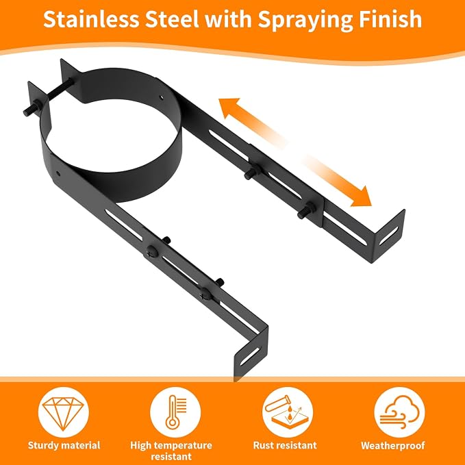 4 Inch Chimney Pipe Support Bracket, Adjustable Vent Wall Strap, Stainless - Image 3