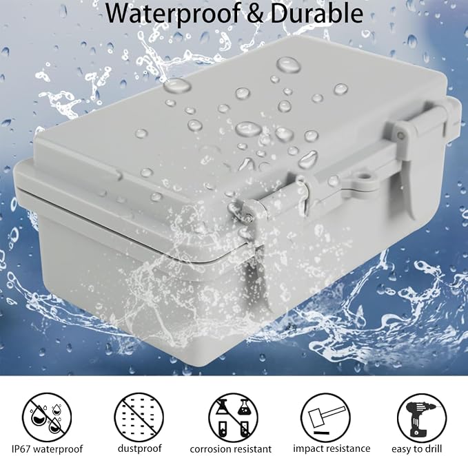 Junction Box, Hinged Grey Cover IP67 Waterproof ABS Project Box - Image 2