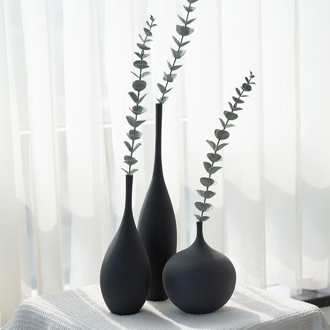 Relexome Black Ceramic Vase Modern Boho Wabi-Sabi Flower Vase Set of 3 - Image 4